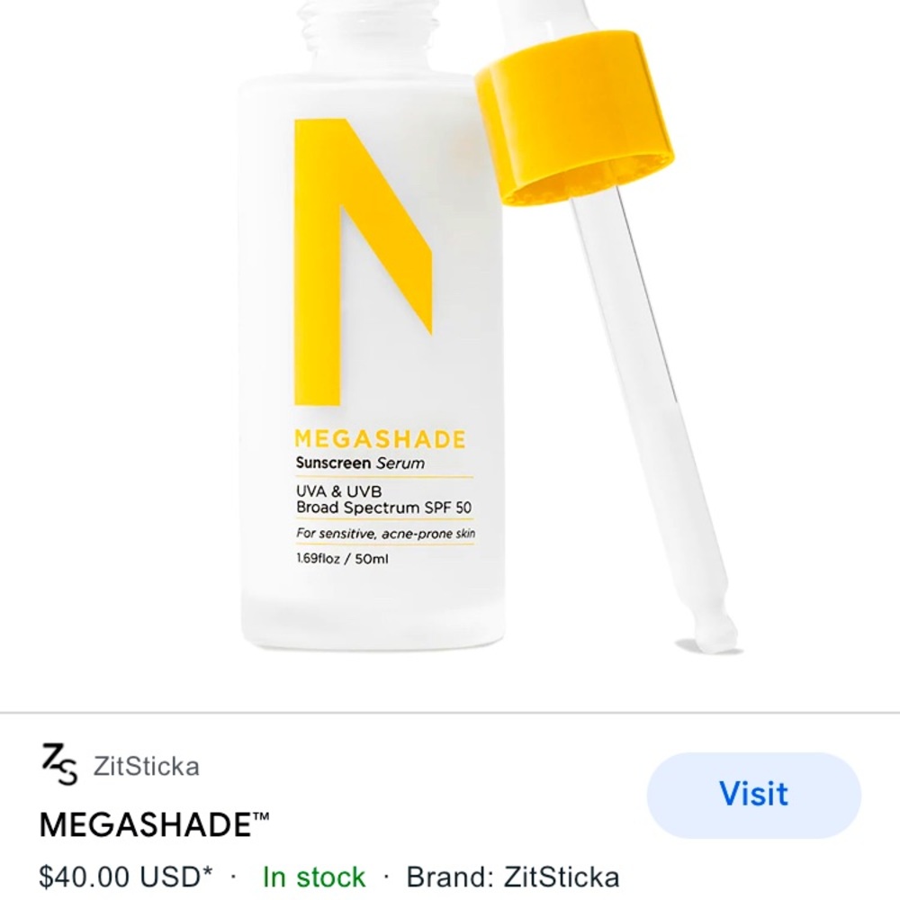 Zitsticka MEGASHADE™
Breakout-proof SPF 50 serum.  NWT